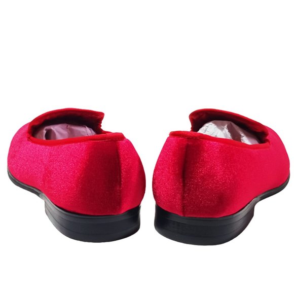 ELANROMAN Men RED Velvet Loafers Embroidered 1.0 and party shoes Size - Picture 6 of 9